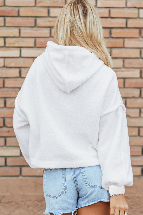 Relaxed Textured Exposed Seam Drop Shoulder Hoodie
