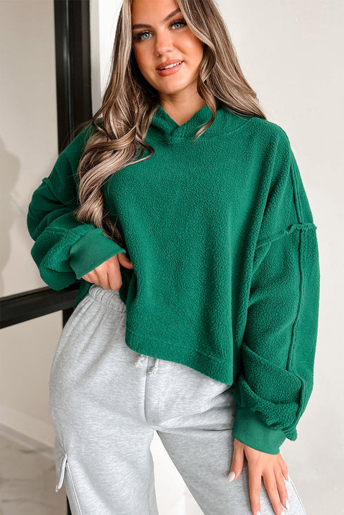 Relaxed Textured Exposed Seam Drop Shoulder Hoodie
