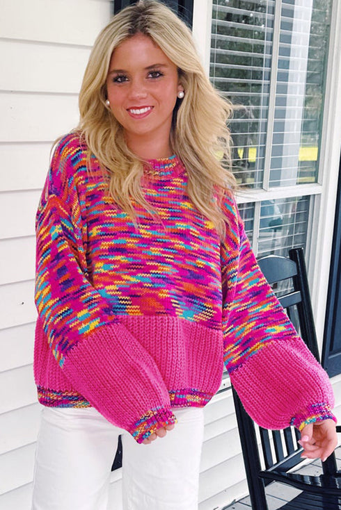 Relaxed Textured Knit Balloon Sleeve Pullover Sweater