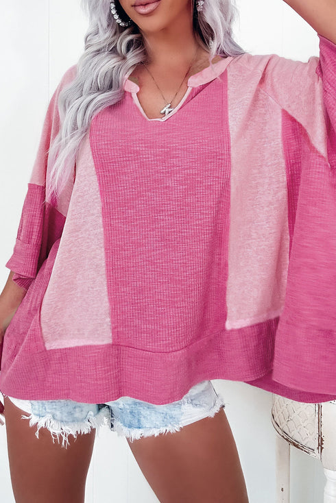 Relaxed Textured Panel Drop Shoulder Pullover Top