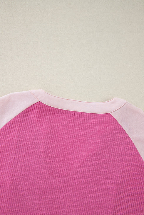 Relaxed Textured Panel Drop Shoulder Pullover Top
