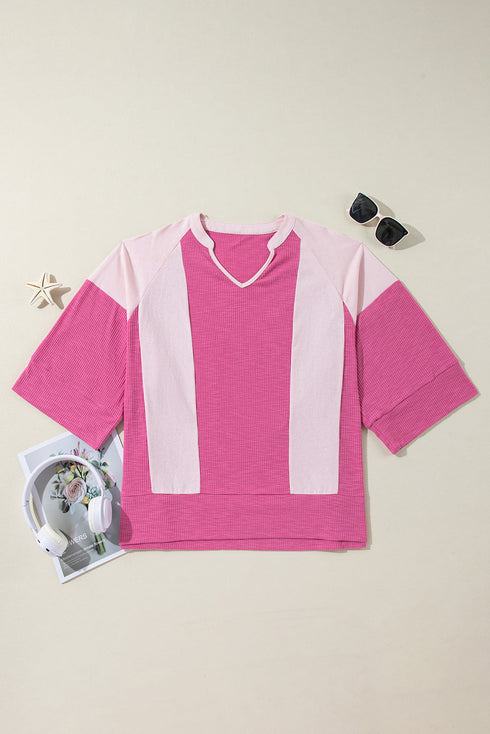 Relaxed Textured Panel Drop Shoulder Pullover Top