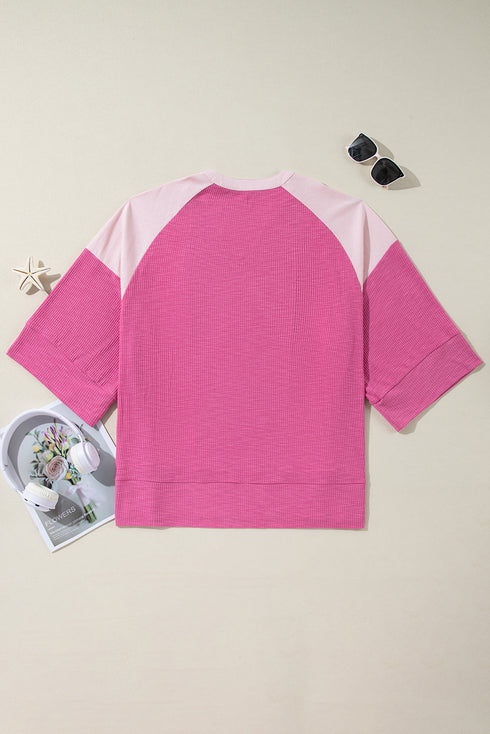 Relaxed Textured Panel Drop Shoulder Pullover Top