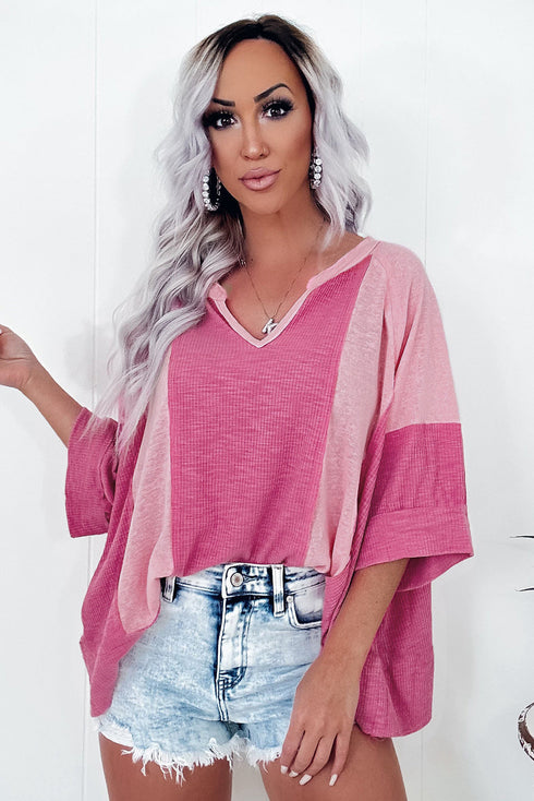 Relaxed Textured Panel Drop Shoulder Pullover Top