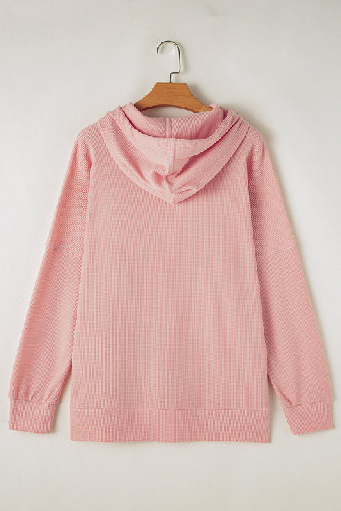 Relaxed Textured Waffle Knit Kangaroo Pocket Hoodie