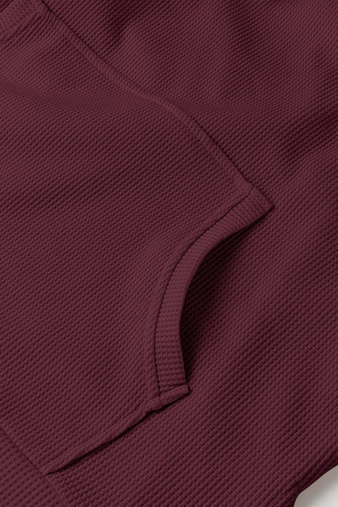 Relaxed Textured Waffle Knit Kangaroo Pocket Hoodie