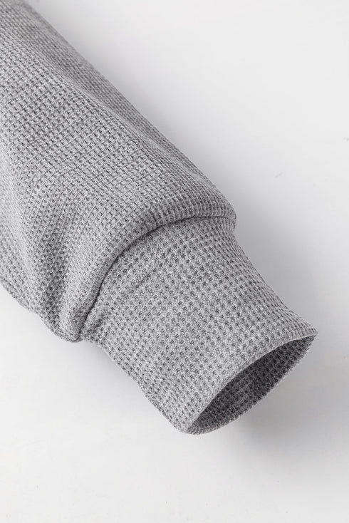 Relaxed Textured Waffle Knit Kangaroo Pocket Hoodie
