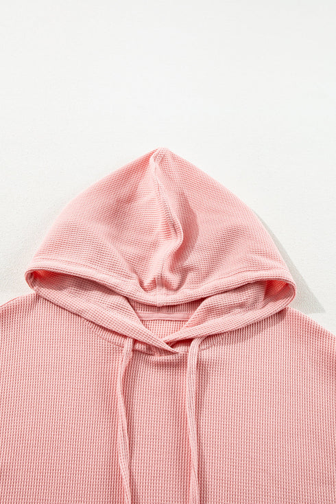Relaxed Textured Waffle Knit Kangaroo Pocket Hoodie