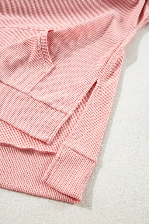 Relaxed Textured Waffle Knit Kangaroo Pocket Hoodie