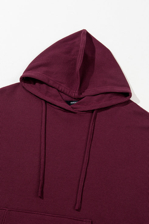 Relaxed Textured Waffle Knit Kangaroo Pocket Hoodie