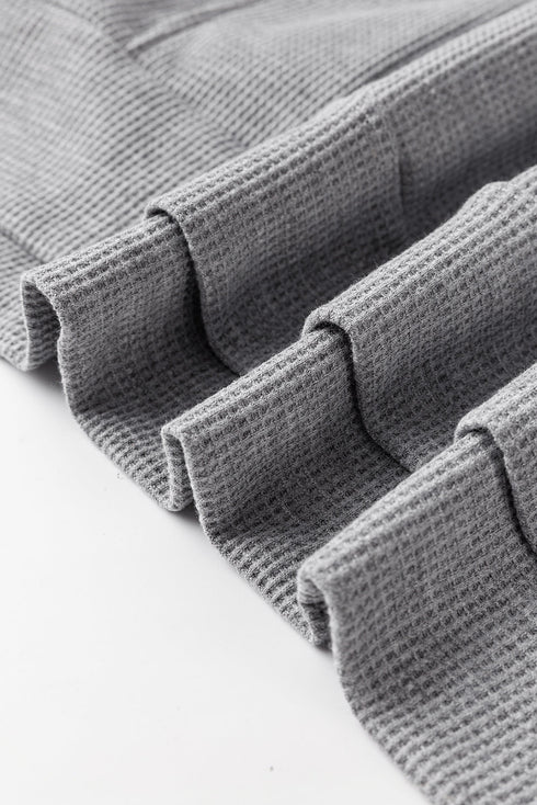 Relaxed Textured Waffle Knit Kangaroo Pocket Hoodie