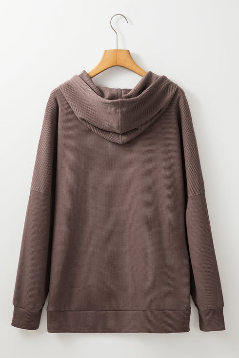Relaxed Textured Waffle Knit Kangaroo Pocket Hoodie