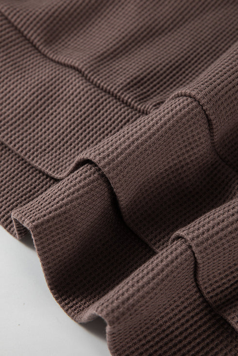 Relaxed Textured Waffle Knit Kangaroo Pocket Hoodie