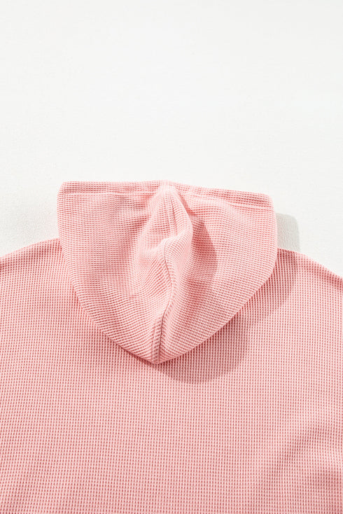 Relaxed Textured Waffle Knit Kangaroo Pocket Hoodie