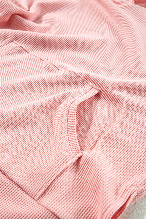 Relaxed Textured Waffle Knit Kangaroo Pocket Hoodie