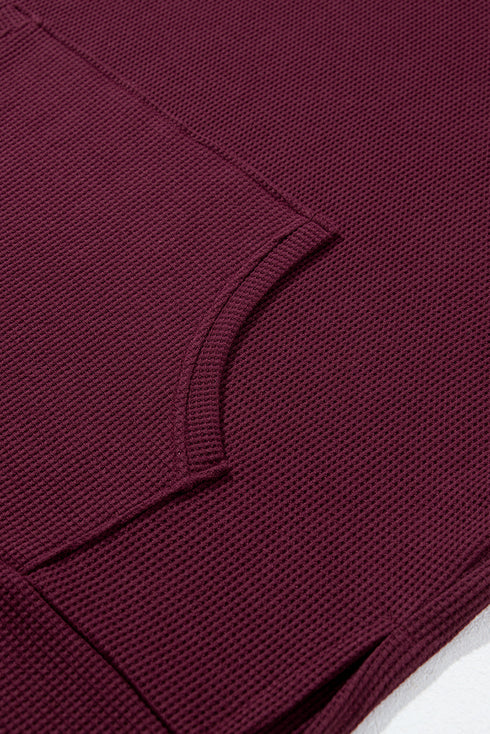 Relaxed Textured Waffle Knit Kangaroo Pocket Hoodie