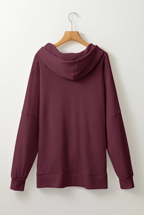 Relaxed Textured Waffle Knit Kangaroo Pocket Hoodie