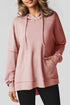Relaxed Textured Waffle Knit Kangaroo Pocket Hoodie