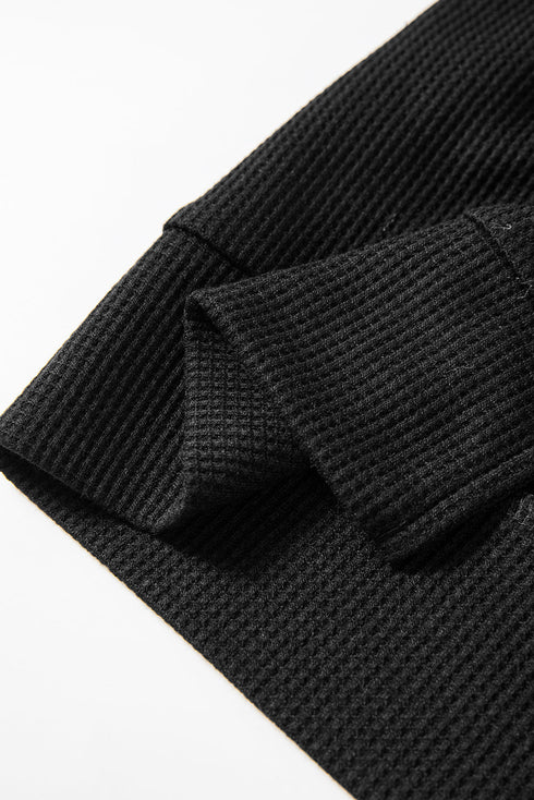 Relaxed Textured Waffle Knit Kangaroo Pocket Hoodie