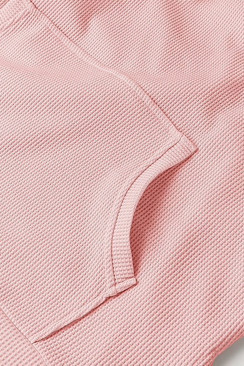 Relaxed Textured Waffle Knit Kangaroo Pocket Hoodie