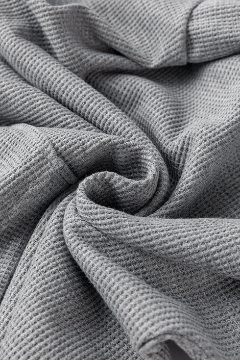 Relaxed Textured Waffle Knit Kangaroo Pocket Hoodie