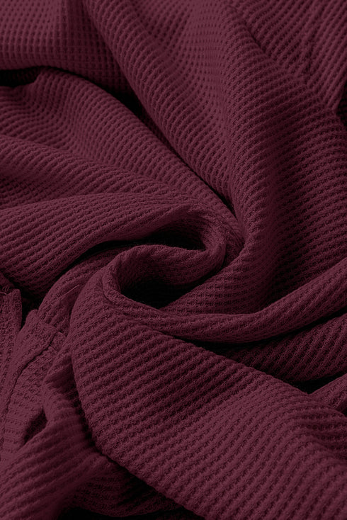 Relaxed Textured Waffle Knit Kangaroo Pocket Hoodie