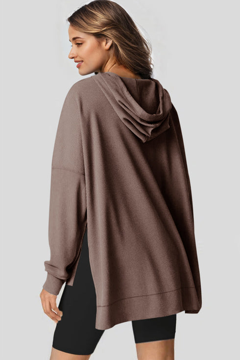 Relaxed Textured Waffle Knit Kangaroo Pocket Hoodie