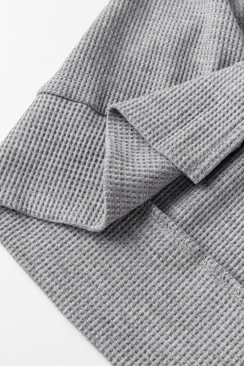 Relaxed Textured Waffle Knit Kangaroo Pocket Hoodie