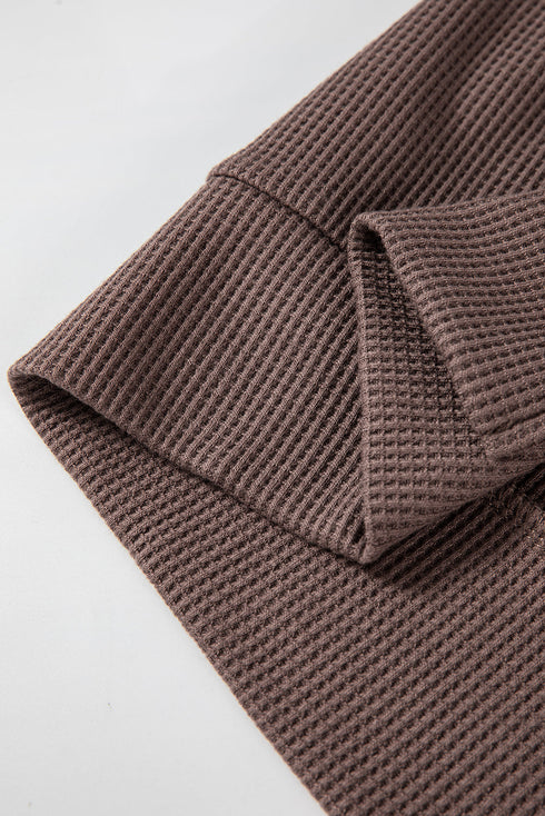 Relaxed Textured Waffle Knit Kangaroo Pocket Hoodie
