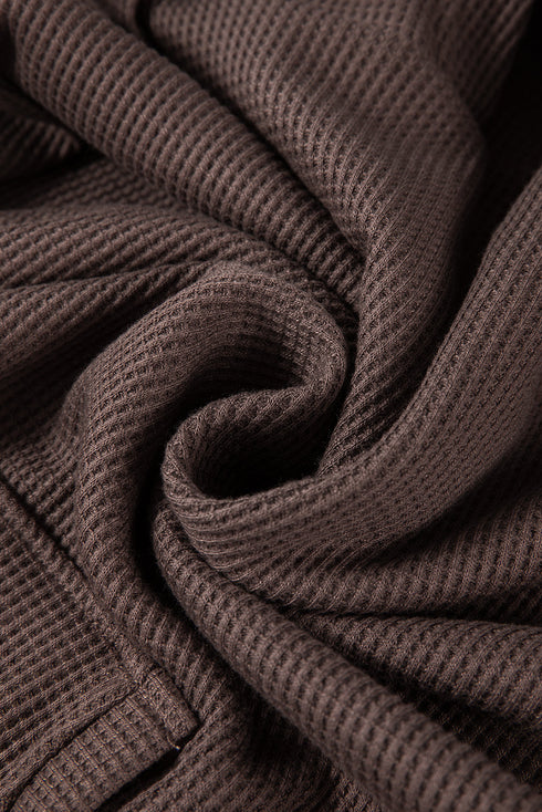 Relaxed Textured Waffle Knit Kangaroo Pocket Hoodie