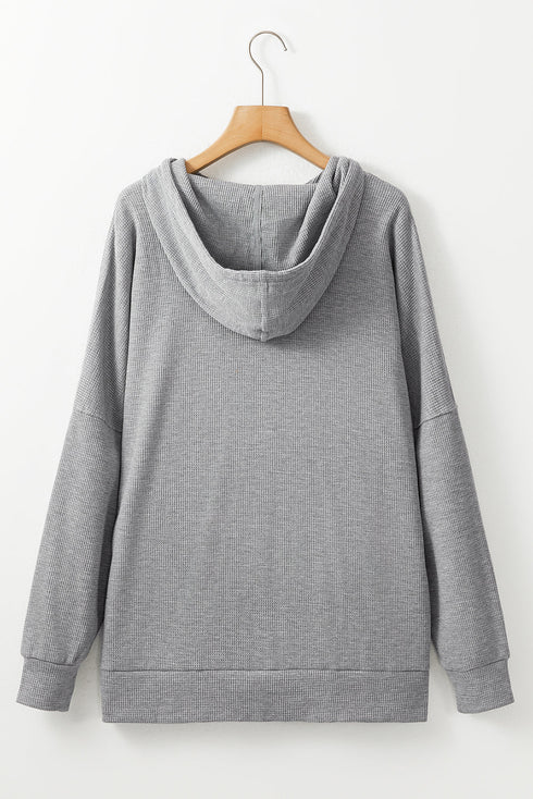 Relaxed Textured Waffle Knit Kangaroo Pocket Hoodie