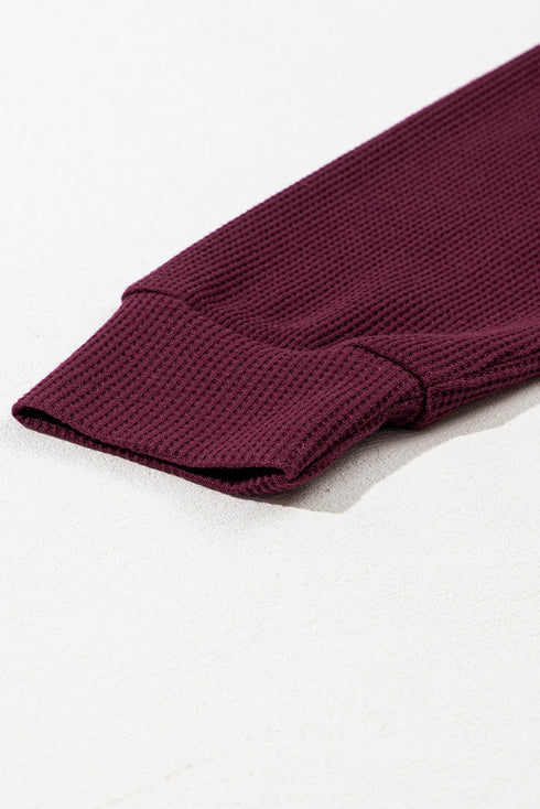 Relaxed Textured Waffle Knit Kangaroo Pocket Hoodie