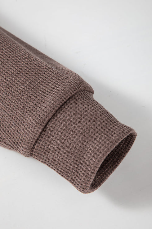 Relaxed Textured Waffle Knit Kangaroo Pocket Hoodie