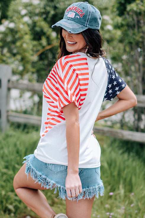 Relaxed V Neck Chenille Usa Graphic Short Sleeve Tee