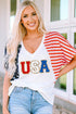 Relaxed V Neck Chenille Usa Graphic Short Sleeve Tee