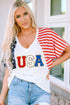 Relaxed V Neck Chenille Usa Graphic Short Sleeve Tee
