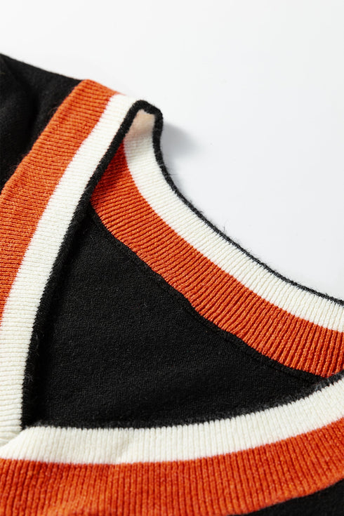 Relaxed V Neck Contrast Trim Pullover Sweater