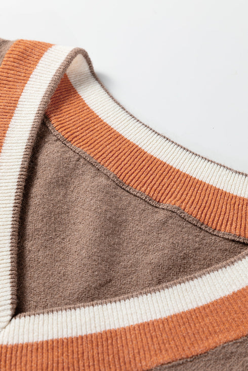Relaxed V Neck Contrast Trim Pullover Sweater