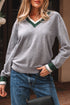 Relaxed V Neck Contrast Trim Pullover Sweater