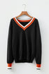 Relaxed V Neck Contrast Trim Pullover Sweater