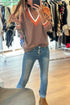 Relaxed V Neck Contrast Trim Pullover Sweater
