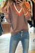 Relaxed V Neck Contrast Trim Pullover Sweater