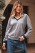 Relaxed V Neck Contrast Trim Pullover Sweater