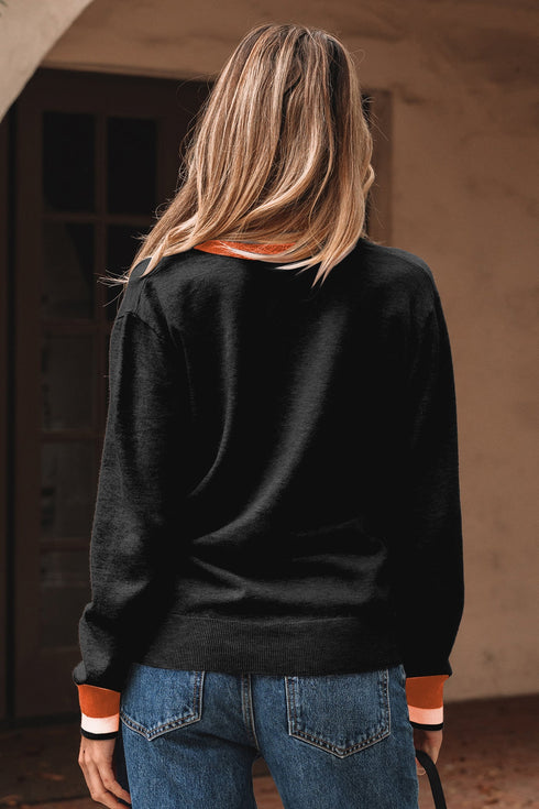 Relaxed V Neck Contrast Trim Pullover Sweater