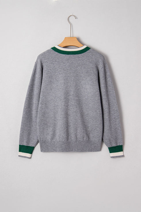 Relaxed V Neck Contrast Trim Pullover Sweater