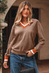 Relaxed V Neck Contrast Trim Pullover Sweater