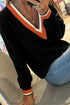 Relaxed V Neck Contrast Trim Pullover Sweater