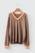 Relaxed V Neck Contrast Trim Pullover Sweater