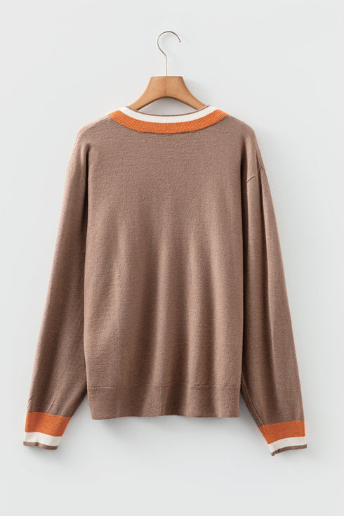 Relaxed V Neck Contrast Trim Pullover Sweater