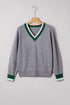 Relaxed V Neck Contrast Trim Pullover Sweater